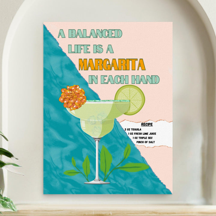 Cocktail wall art featuring margarita illustration with funny quote about balance