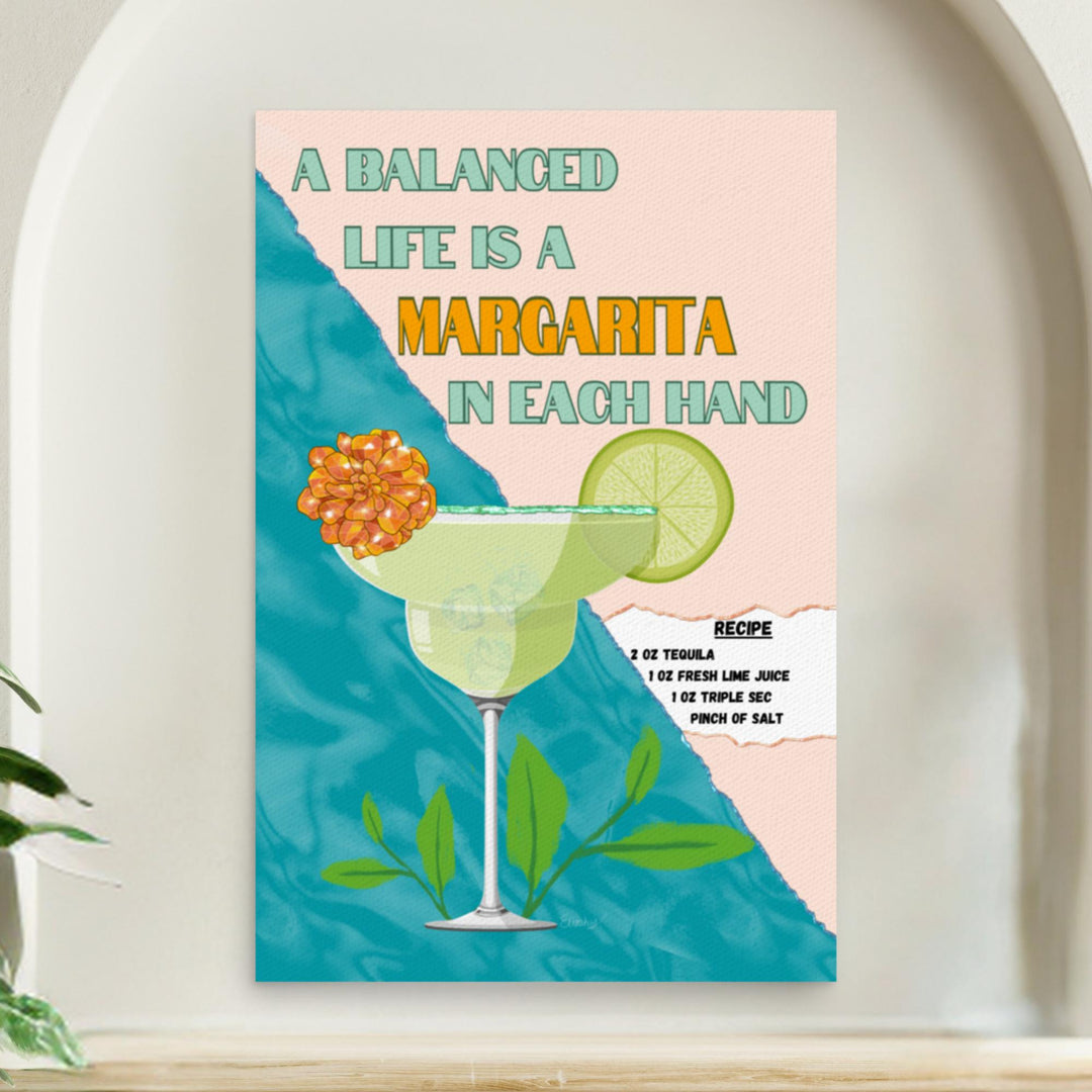 Kitchen wall art with margarita glasses and playful drinking quote