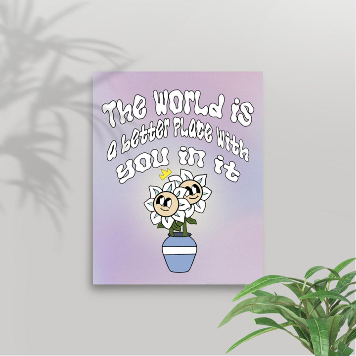 Friendly flower cartoon print with encouraging quote