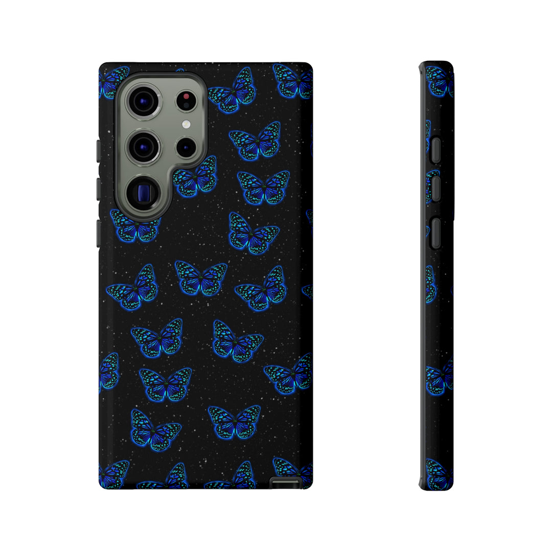 Back view of the Feeling Butterflies Samsung Phone Case featuring a stunning butterfly design in blue, purple, pink, or black.
