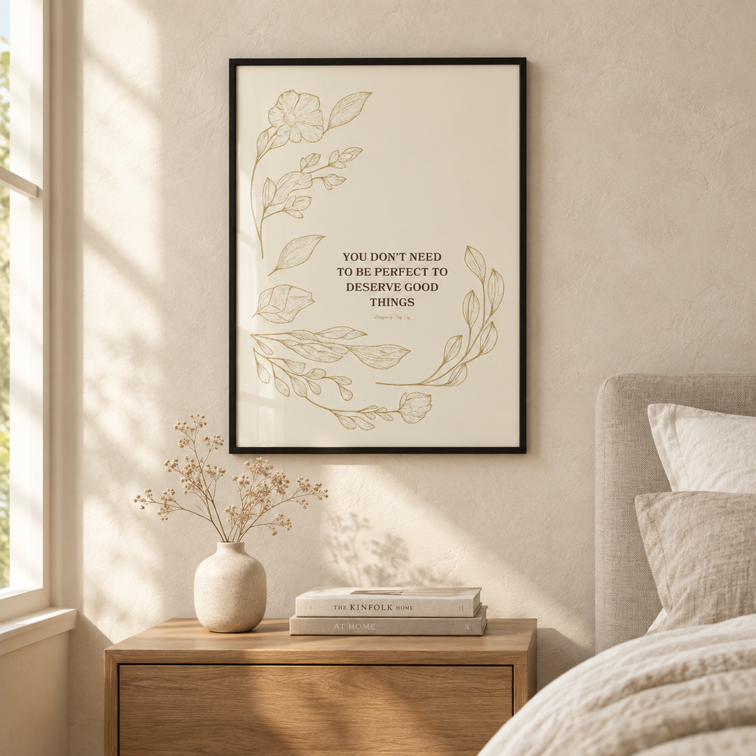 A framed wall art print with botanical line art and the quote &