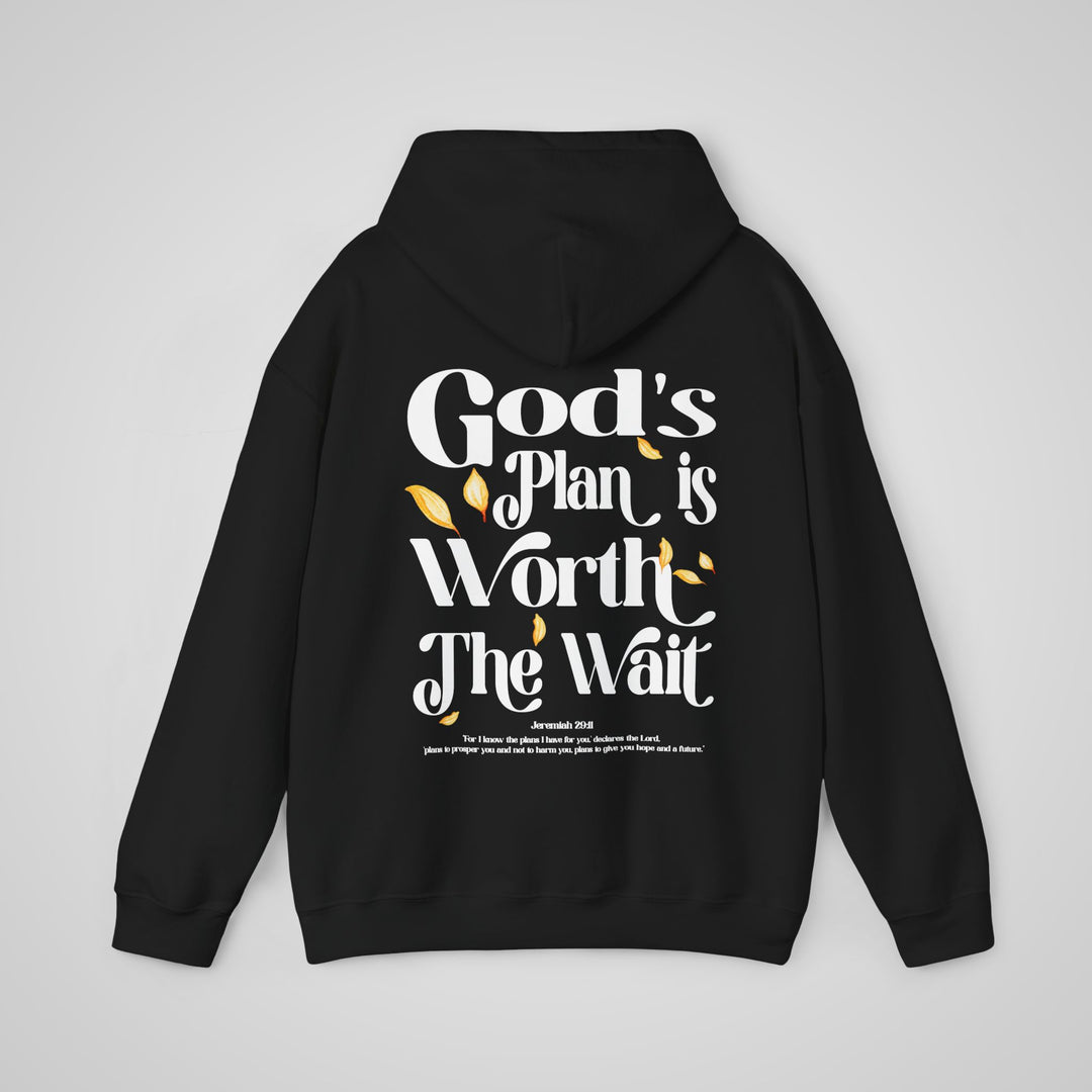 God's Plan is Worth The Wait Hoodie for Mental Health Awareness Black - Back View