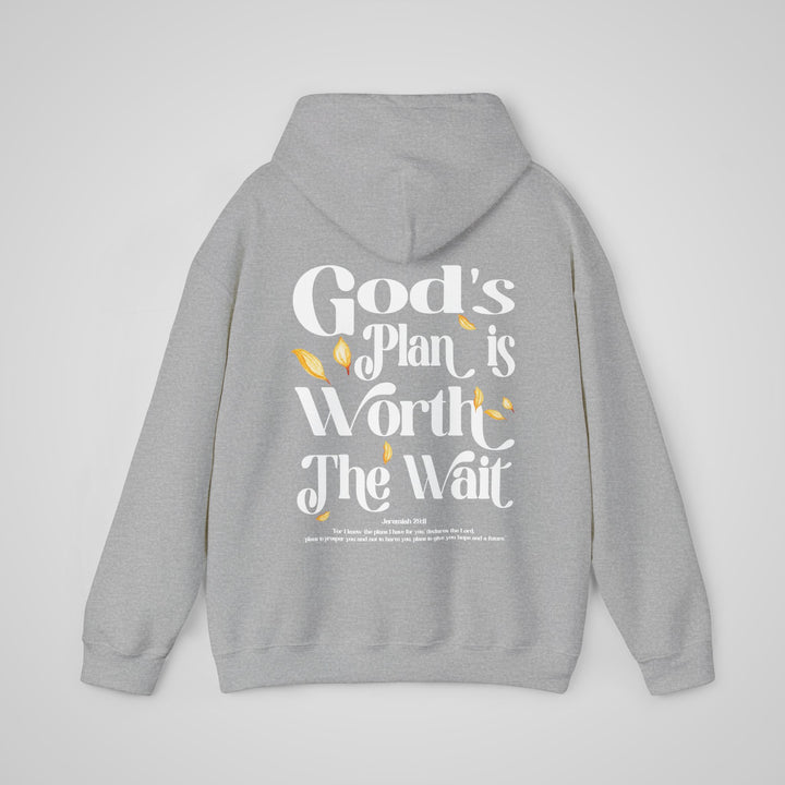 God's Plan is Worth The Wait Hoodie for Mental Health Awareness Grey - Back View