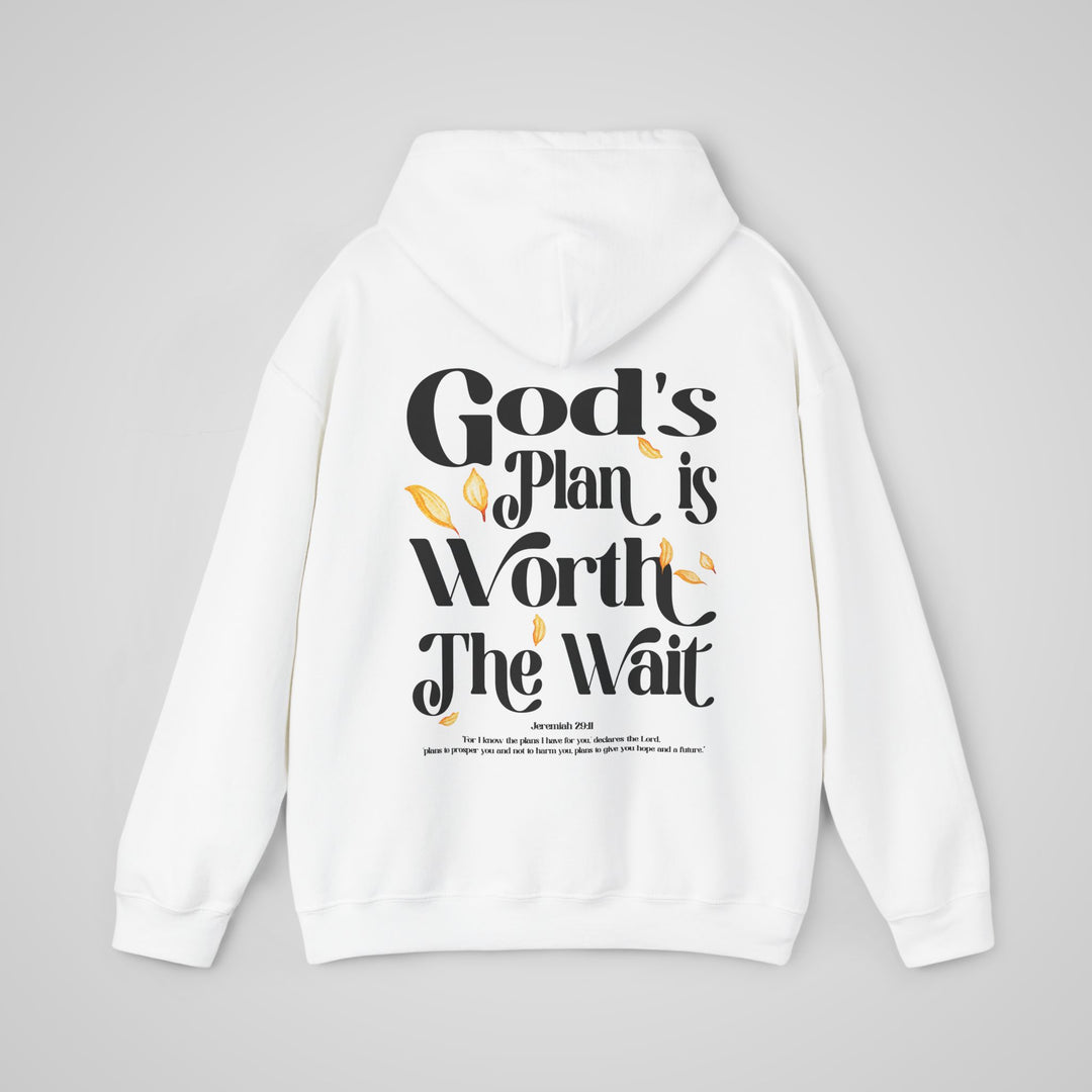 God's Plan is Worth The Wait Hoodie for Mental Health Awareness White - Back View