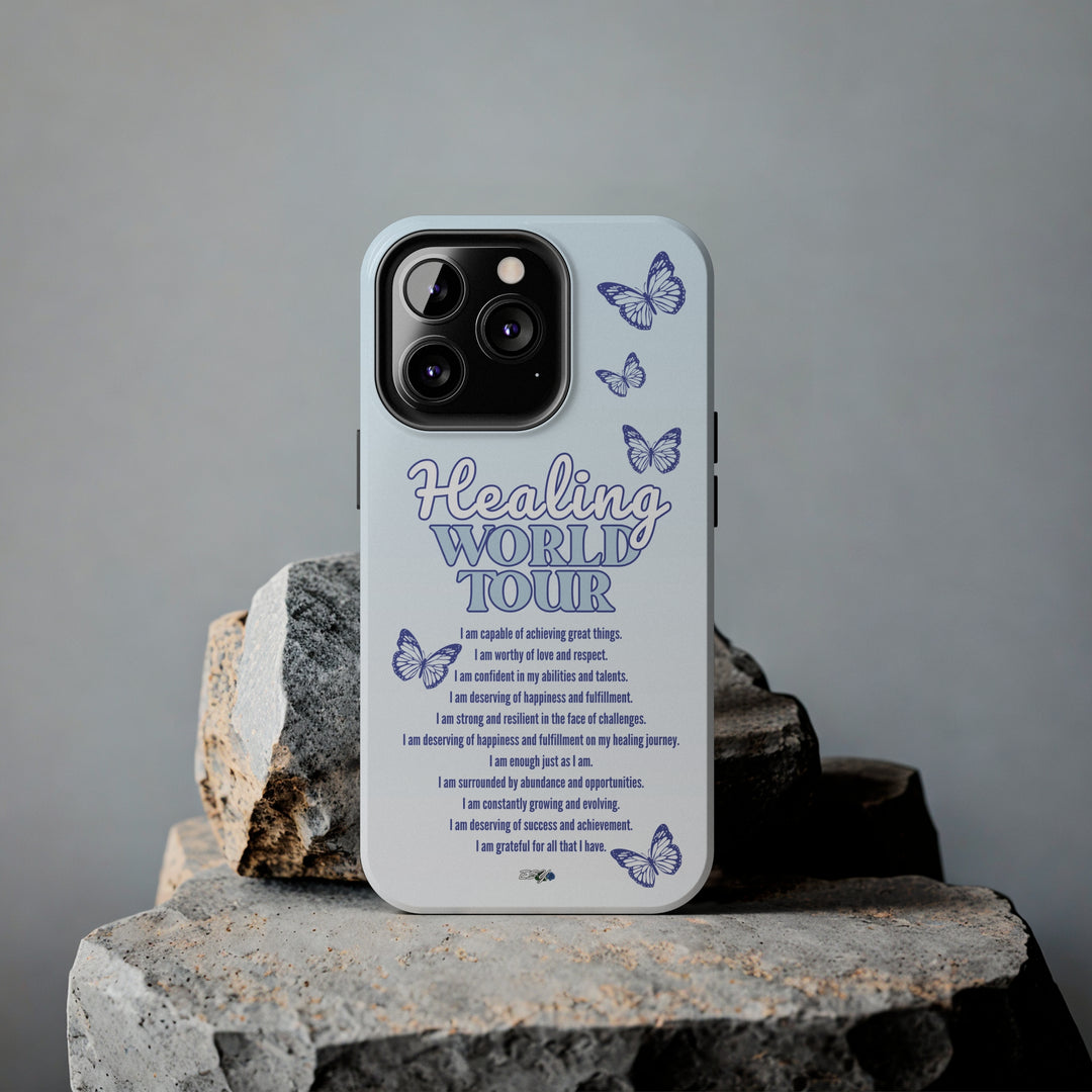  Another lifestyle image of the Healing World Tour iPhone case, highlighting its stylish and inspirational design.

