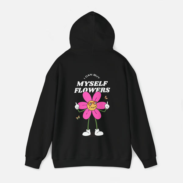 I Can Buy Myself Flowers Hoodie for Mental Health Awareness Black - Back View