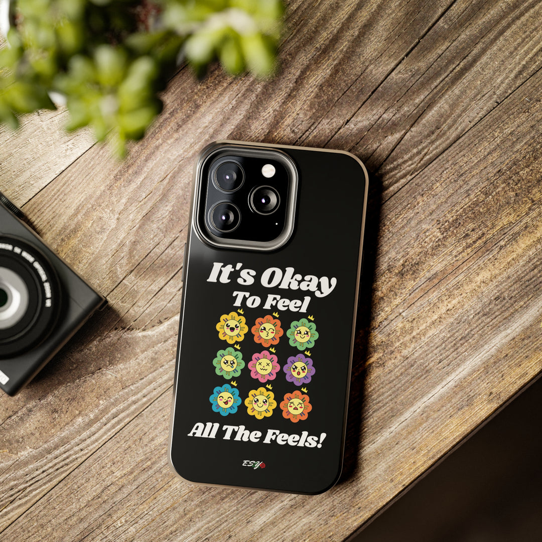 Lifestyle image of the It’s Okay to Feel All the Feels iPhone case, showing everyday use with stylish protection.
