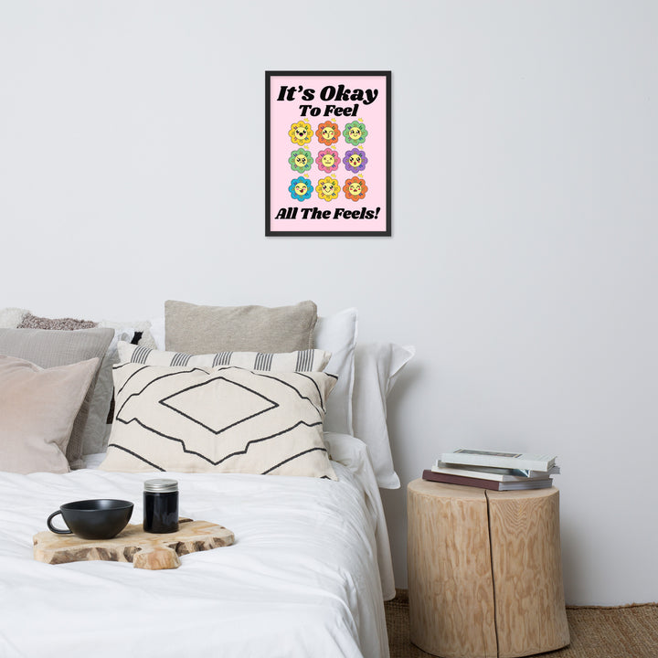  It’s Okay To Feel All The Feels positive artwork mental health art printed on 24x36 matte paper, ideal for therapy offices and home decor.
