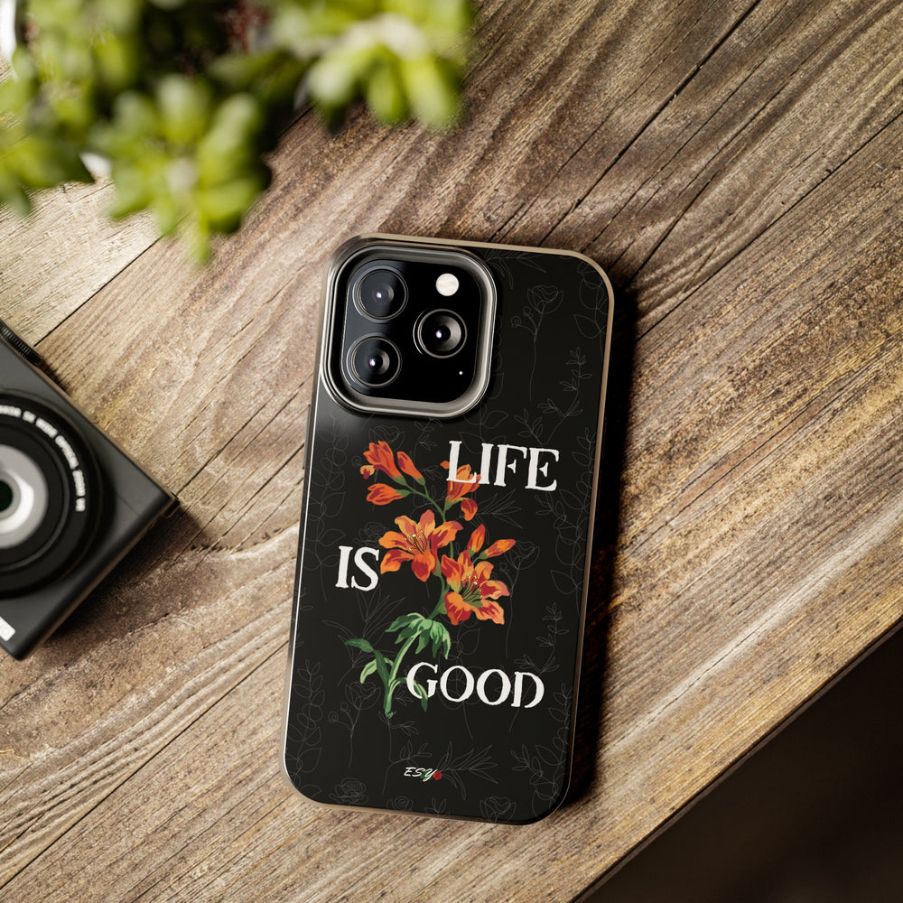 Lifestyle image of the Life is Good iPhone case, showcasing its sleek and protective design in everyday use.