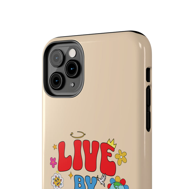 Backside view of the Live By Faith iPhone Case, displaying its durable material and faith-inspired artwork for iPhone 12 and iPhone 13.
