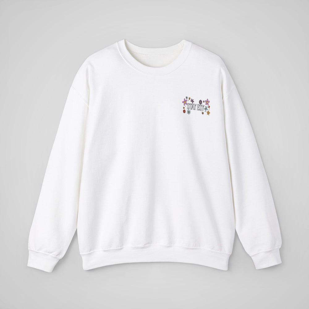 White Love Yourself Sweatshirt – Front view of a stylish graphic crewneck sweatshirt for men & women.