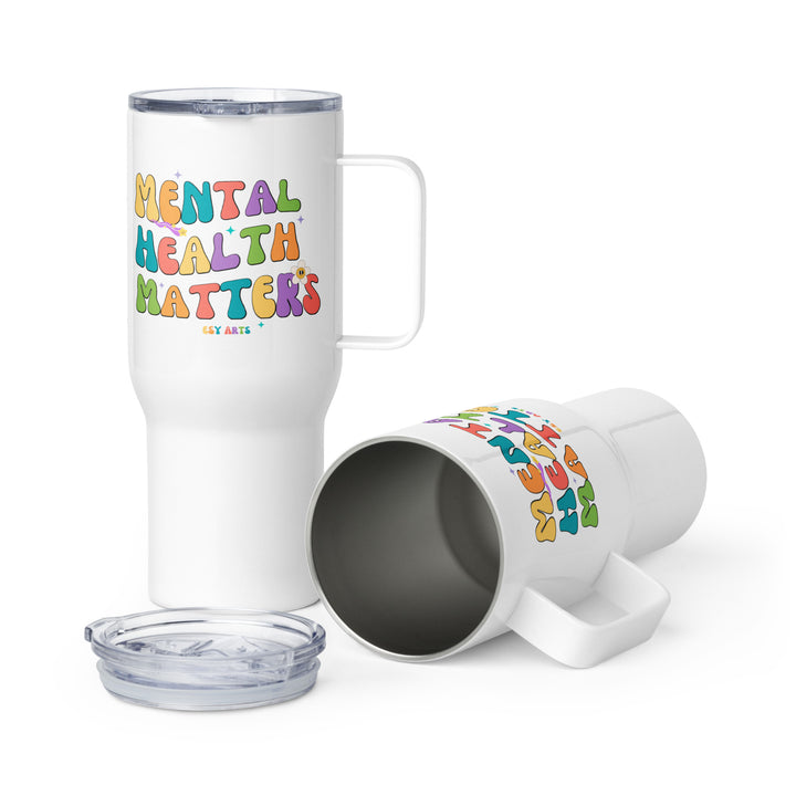  Inside view of the Mental Health Matters tumbler, highlighting its smooth stainless steel interior.
