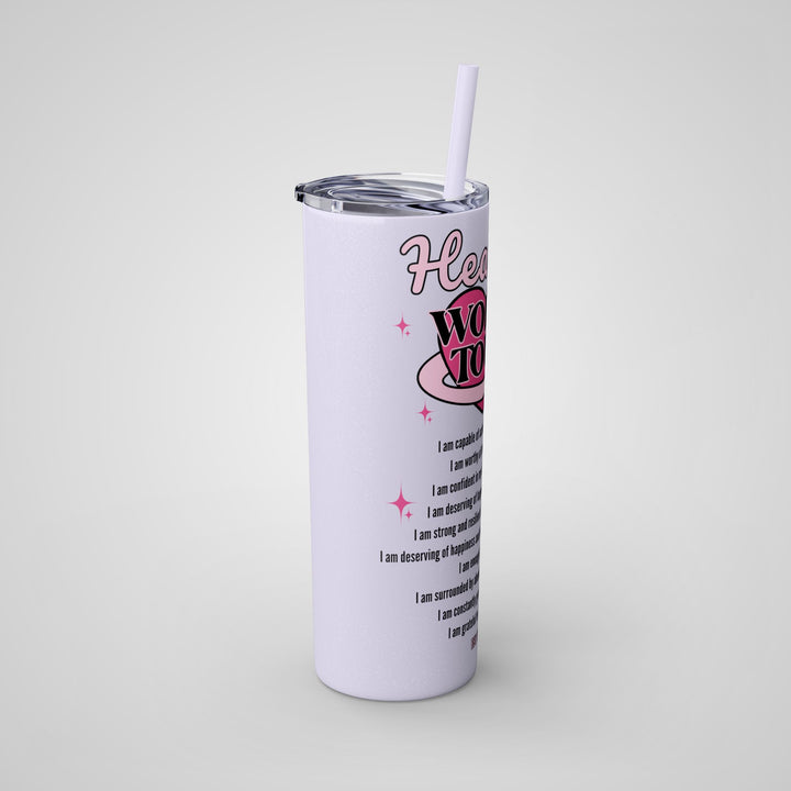 Side view of the Mental Health Tumbler Cup, showcasing its durable stainless steel body.
