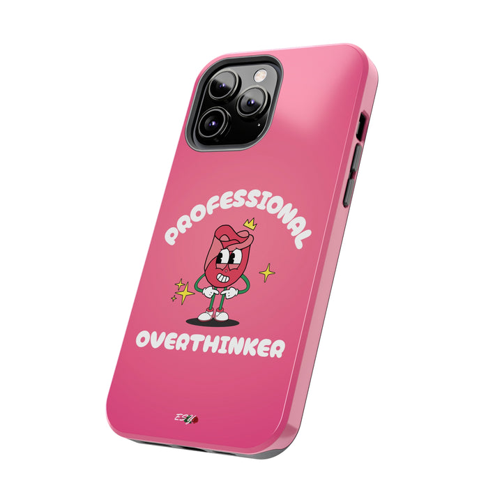 Top closeup of the Professional Overthinker iPhone Case, highlighting its shock-absorbing edges and modern design.