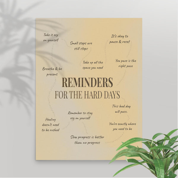 A Reminder for the Hard Days Mental Health Wall Art in an 18"x24" size, featuring gentle affirmations to inspire and uplift.