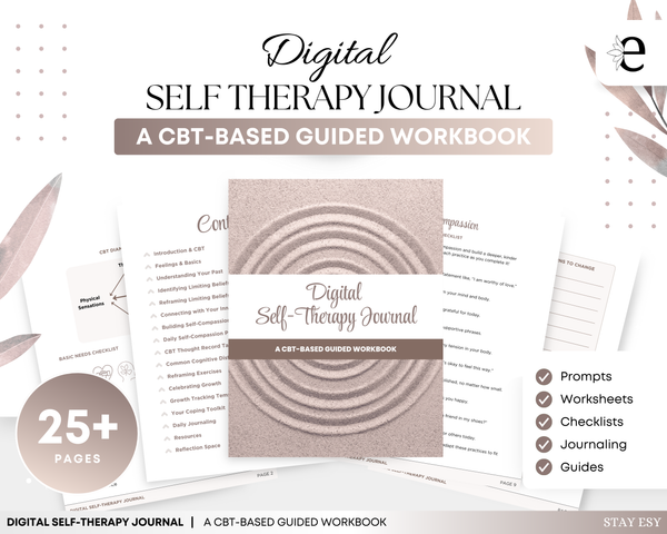 Self Therapy Journal cover page, a beautifully designed digital guided journal for healing, self-care, and mental wellness.
