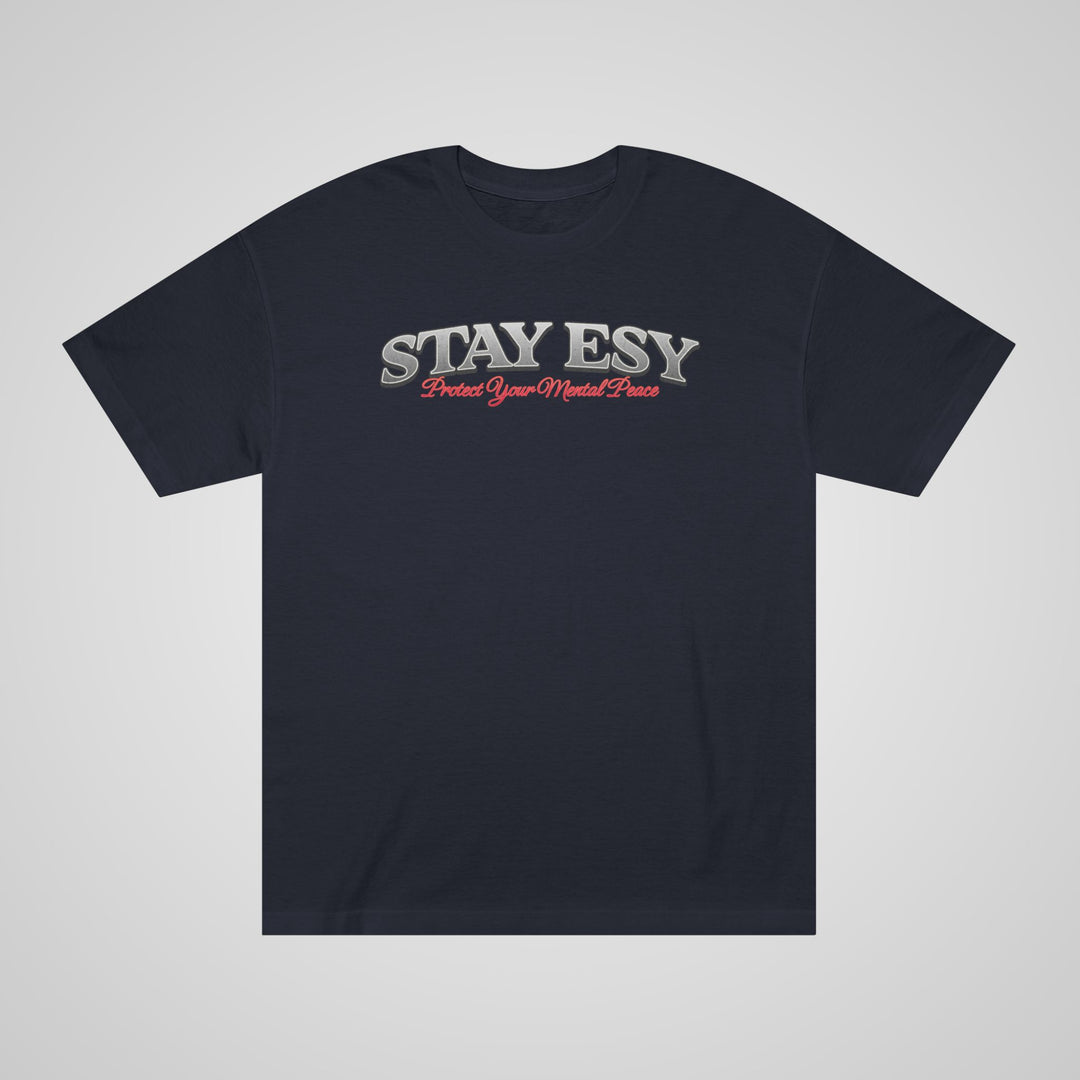 Stay Esy black mental health awareness t-shirt – front view, comfortable and stylish self-care apparel