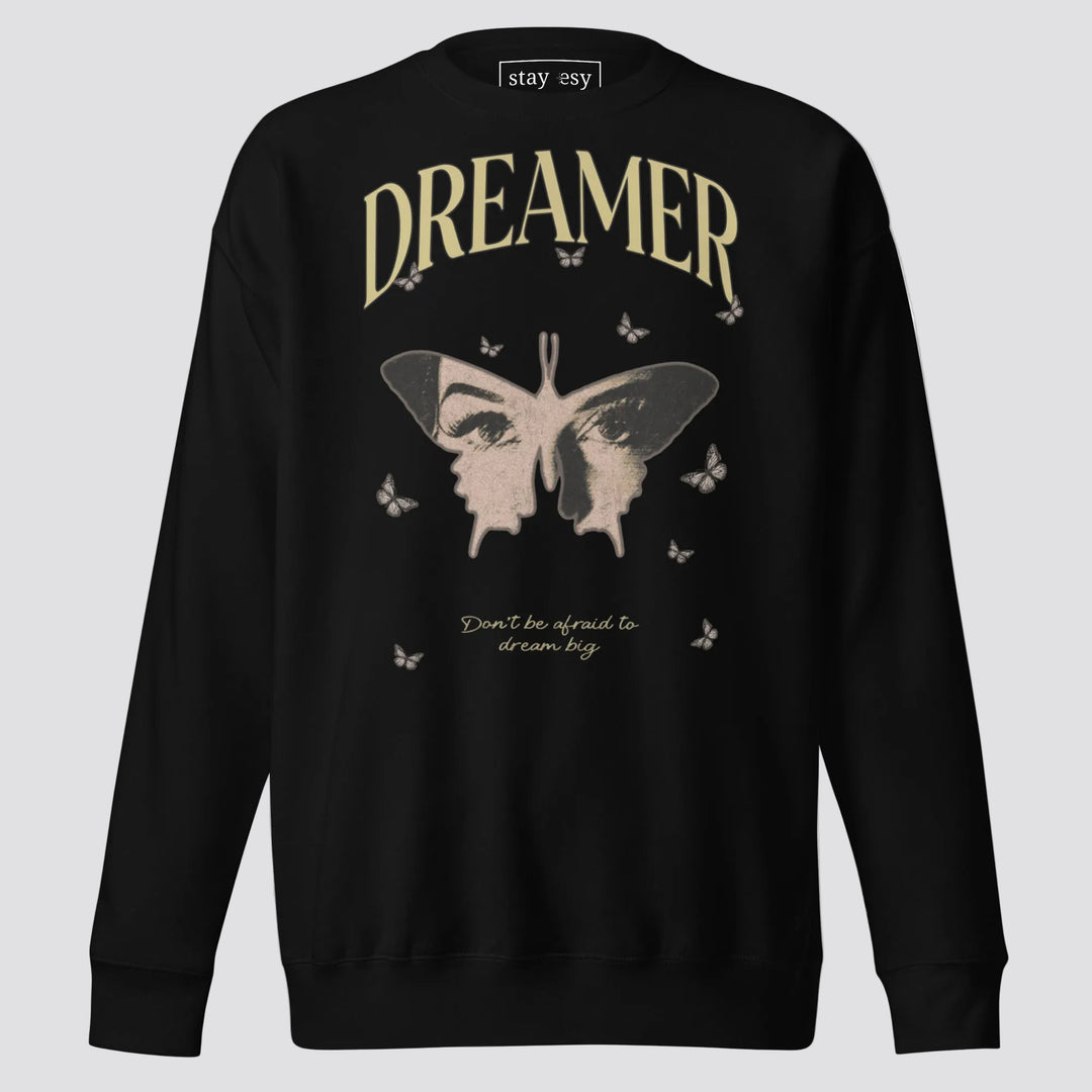 Black sweatshirt with butterfly graphic and &