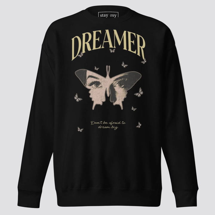 Black sweatshirt with butterfly graphic and &