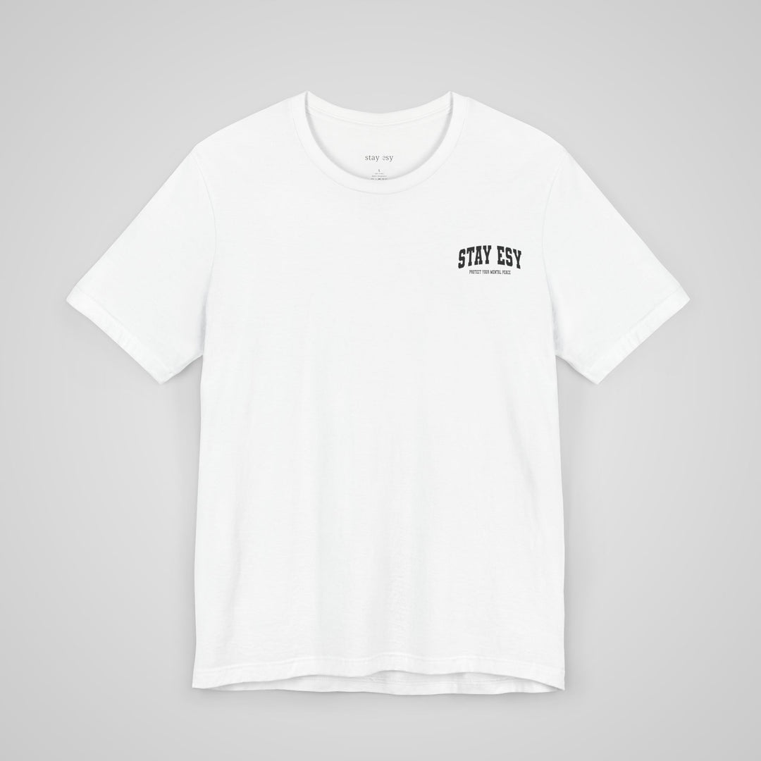 Front view of white mental health apparel t shirt promoting emotional support