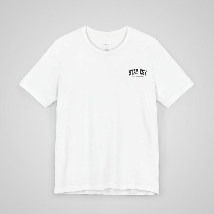 Front view of white mental health apparel t shirt promoting emotional support