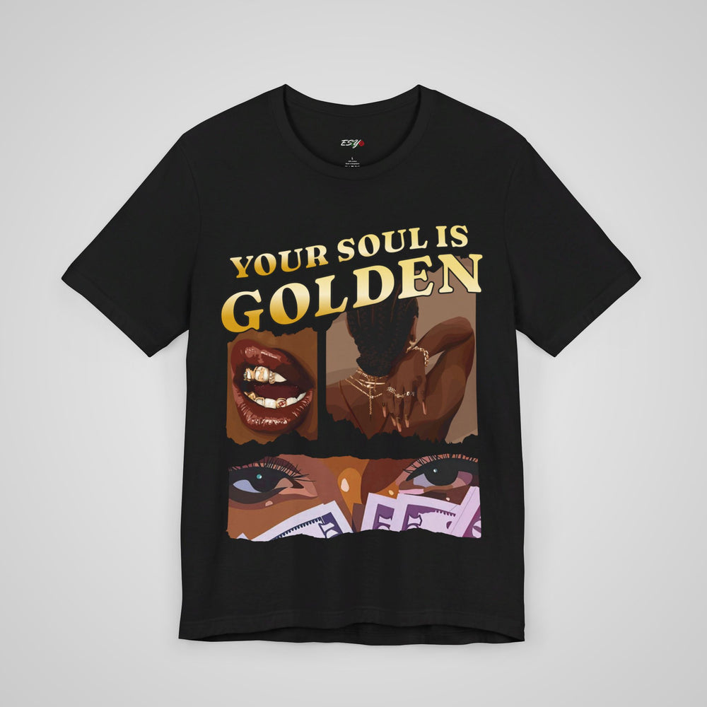 Your Soul Is Golden black mental health awareness t-shirt—stylish and empowering self-care shirt promoting positivity.