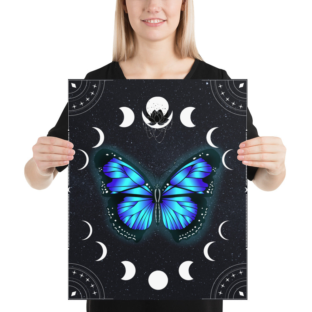 Elegant butterfly bedroom decor featuring a high-quality poster or canvas with a vibrant butterfly design.
