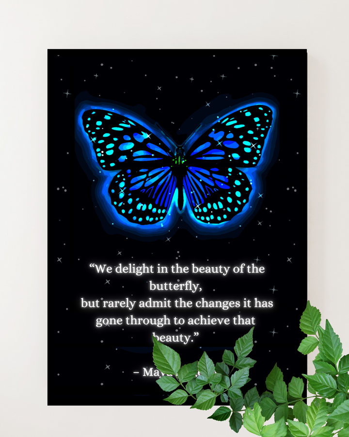 Maya Angelou Quote Wall Art Blue Butterfly Print Black Frame