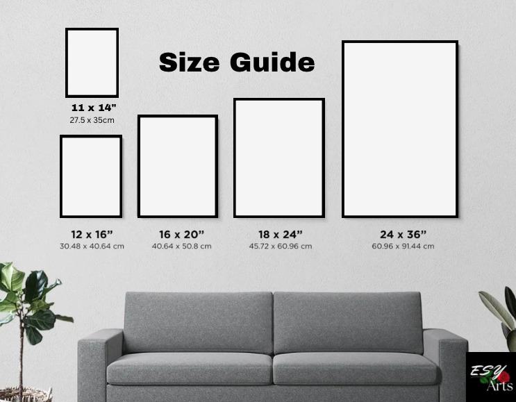  Size guide for Living My Best Life mental health artwork, helping customers choose the perfect fit for their space.
