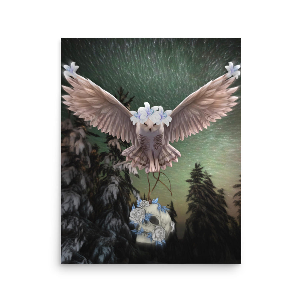 A majestic owl art print capturing the elegance and power of the nocturnal bird.