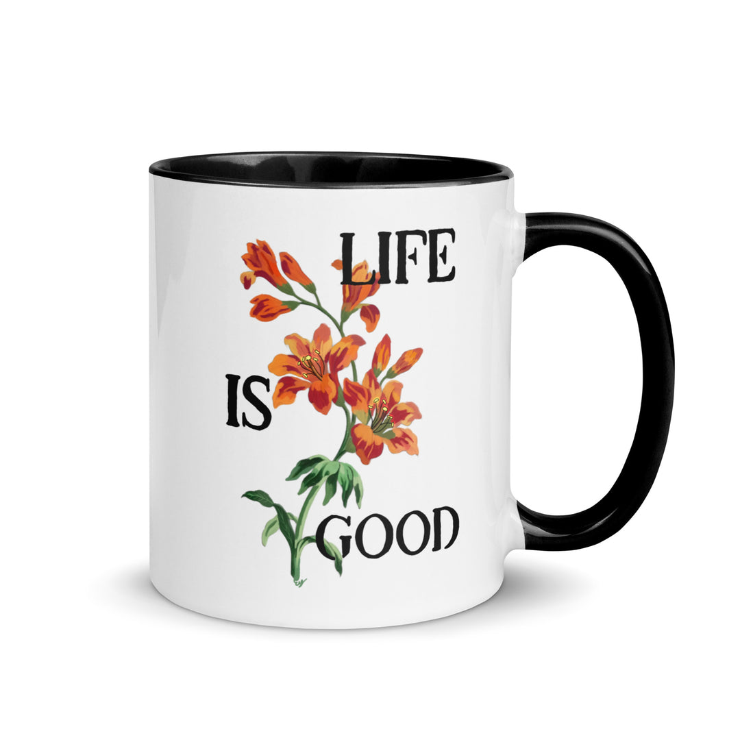 A beautifully designed affirmation mug featuring the positive message "Life Is Good."